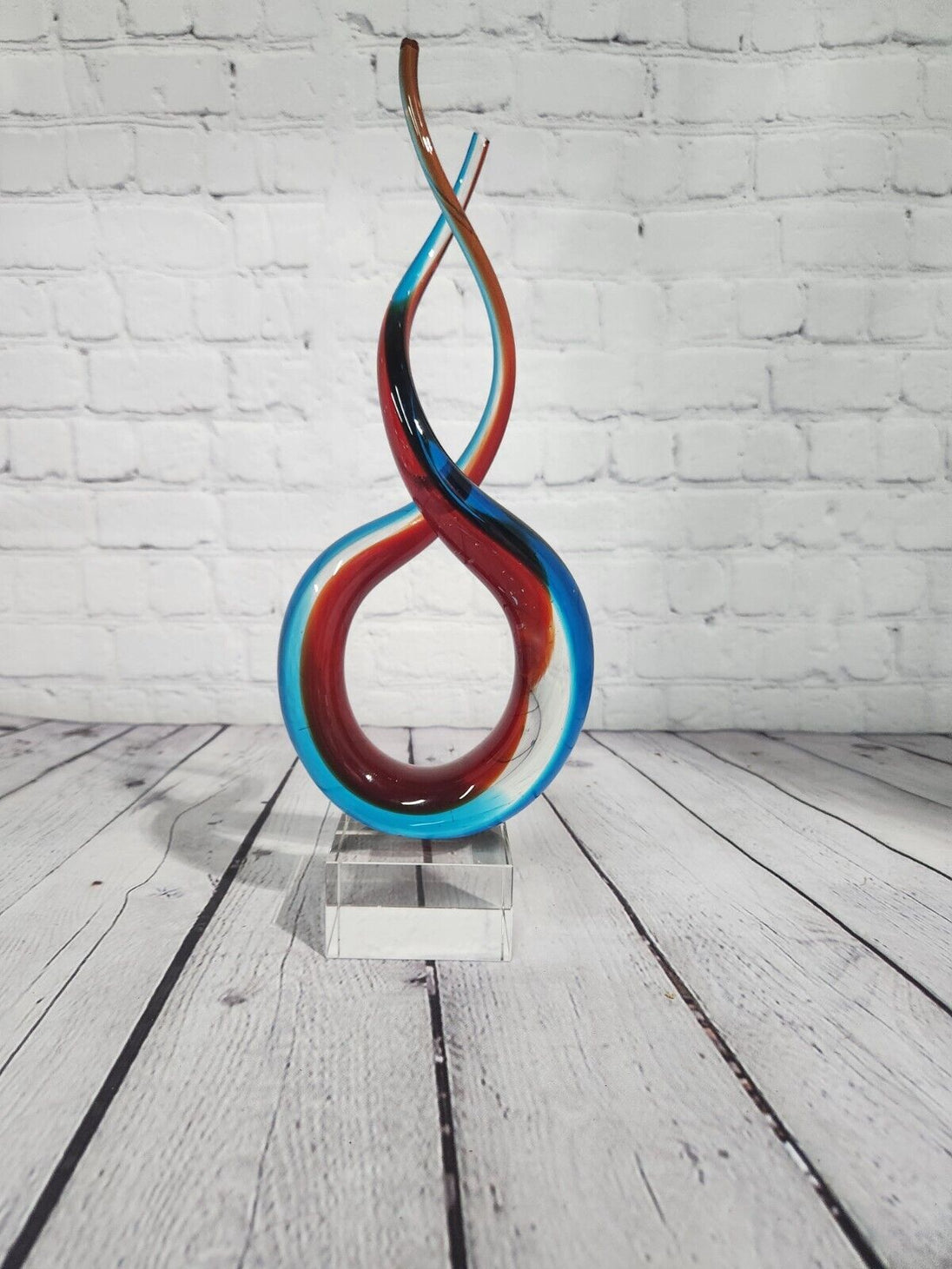 Red & Blue Helix Art Glass Award features a red & blue helix shaped glThis Red & Blue Helix Art Glass Award features a red & blue helix shaped piece of glass mounted on a clear glass base for personalization.This stunning VintaChas Vintage ShopRed & Blue Helix Art Glass Award features