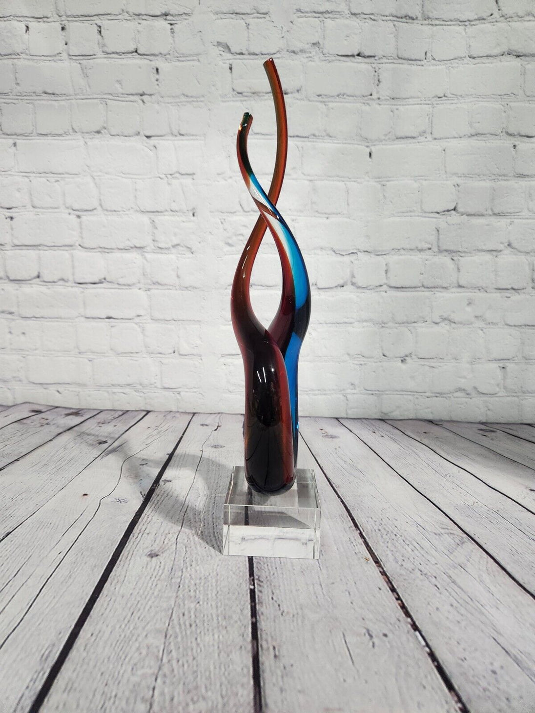 Red & Blue Helix Art Glass Award features a red & blue helix shaped glThis Red & Blue Helix Art Glass Award features a red & blue helix shaped piece of glass mounted on a clear glass base for personalization.This stunning VintaChas Vintage ShopRed & Blue Helix Art Glass Award features