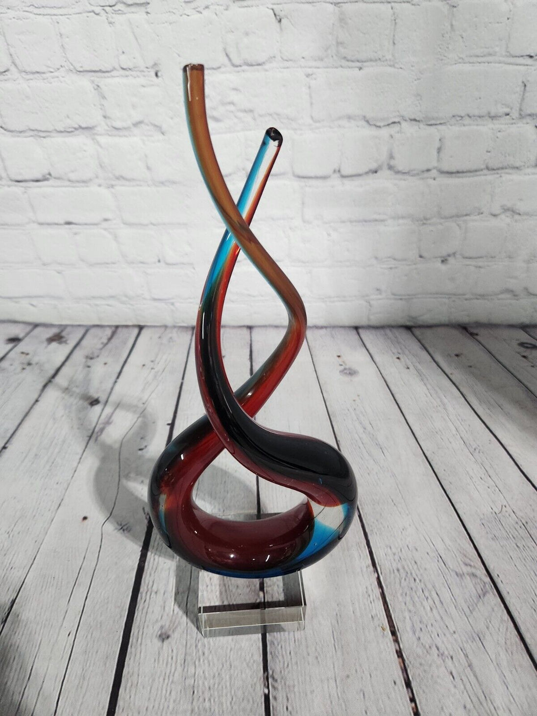 Red & Blue Helix Art Glass Award features a red & blue helix shaped glThis Red & Blue Helix Art Glass Award features a red & blue helix shaped piece of glass mounted on a clear glass base for personalization.This stunning VintaChas Vintage ShopRed & Blue Helix Art Glass Award features