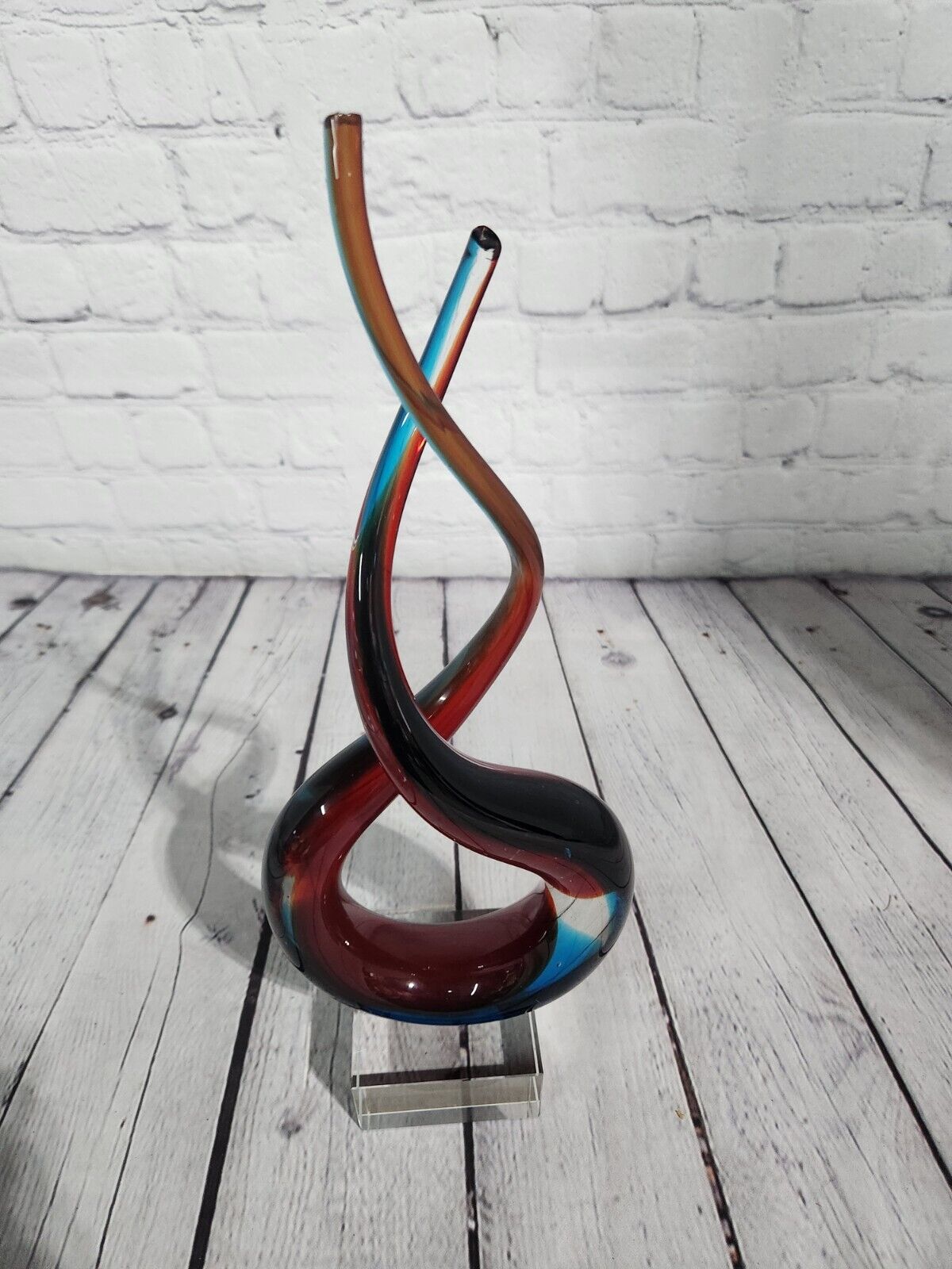 Red & Blue Helix Art Glass Award features a red & blue helix shaped glThis Red & Blue Helix Art Glass Award features a red & blue helix shaped piece of glass mounted on a clear glass base for personalization.This stunning VintaChas Vintage ShopRed & Blue Helix Art Glass Award features