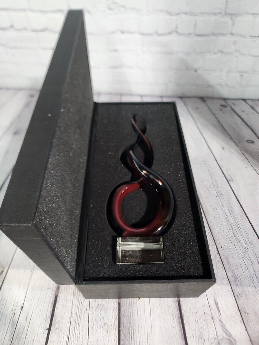 Red & Blue Helix Art Glass Award features a red & blue helix shaped glThis Red & Blue Helix Art Glass Award features a red & blue helix shaped piece of glass mounted on a clear glass base for personalization.This stunning VintaChas Vintage ShopRed & Blue Helix Art Glass Award features