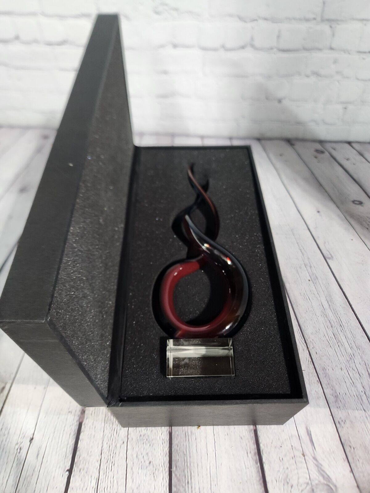 Red & Blue Helix Art Glass Award features a red & blue helix shaped glThis Red & Blue Helix Art Glass Award features a red & blue helix shaped piece of glass mounted on a clear glass base for personalization.This stunning VintaChas Vintage ShopRed & Blue Helix Art Glass Award features