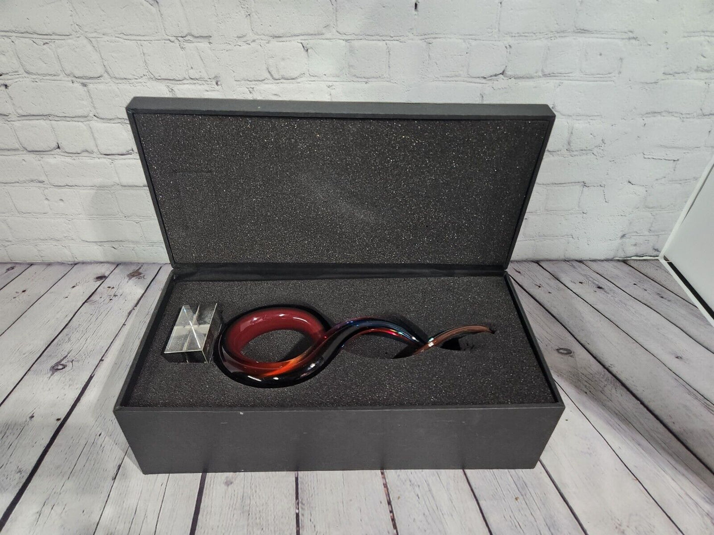 Red & Blue Helix Art Glass Award features a red & blue helix shaped glThis Red & Blue Helix Art Glass Award features a red & blue helix shaped piece of glass mounted on a clear glass base for personalization.This stunning VintaChas Vintage ShopRed & Blue Helix Art Glass Award features