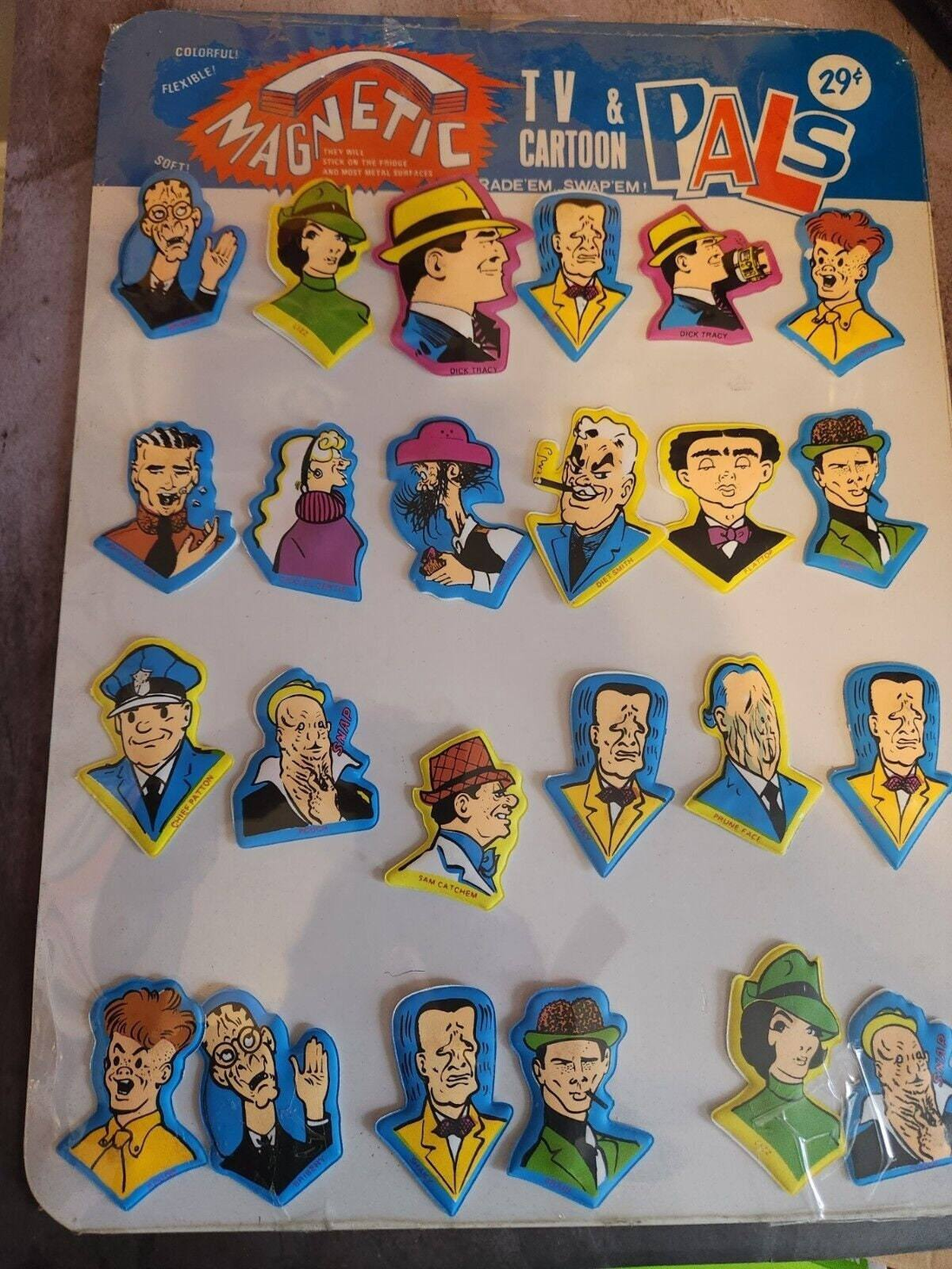 Dick  tracy sealed vintage magnetic tv & cartoon pals puffy stickers aAdd some vintage flair to your collection with these sealed Dick Tracy Magnetic TV & Cartoon Pals puffy stickers and display. This Hong Kong-made set features thChas Vintage ShopDick tracy sealed vintage magnetic tv & cartoon pals puffy stickers