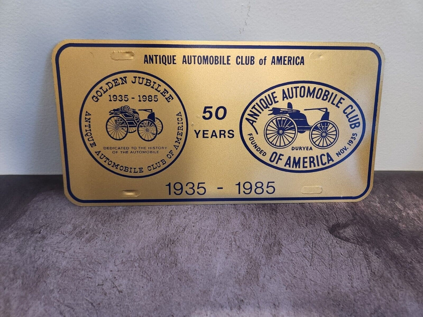 Antique automomobile club of america booster plate 50th nos new oldAntique Automomobile Club of America booster plate 50th NOS new old stock This new old stock plate was issue in 1985 for the club golden jubilee. Plate is made of alChas Vintage Shopamerica booster plate 50th nos