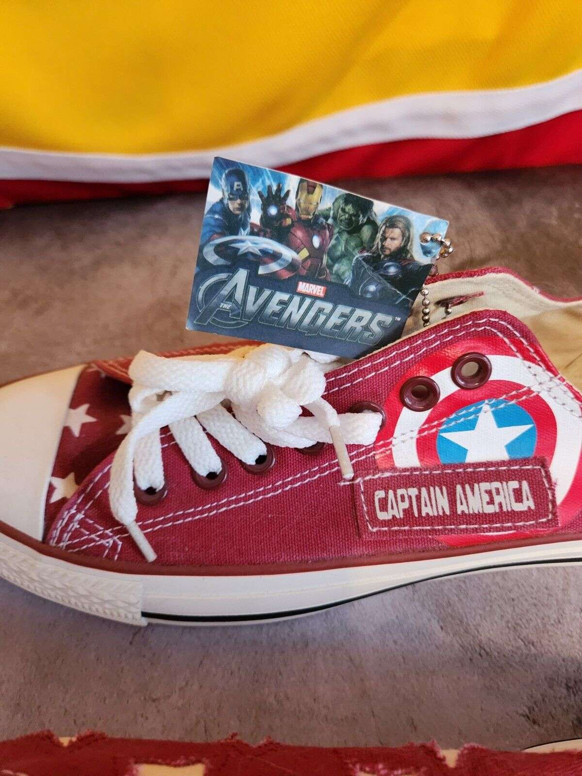 Marvel All star converse captain America size 8,5  New old stock from Marvel All star converse captain America size 8,5  New old stock from 2012 wtih tagI bought these new - in 2012 and kept them all this time in closet.I do not have tChas Vintage Shop2012