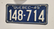 1945 Quebec licence plate. Vintage Quebec licence plate . Repaint1945 Quebec licence plate. Vintage Quebec licence plate . Repainted by a pro. Plate is flat and present very wellChas Vintage Shop1945 Quebec licence plate