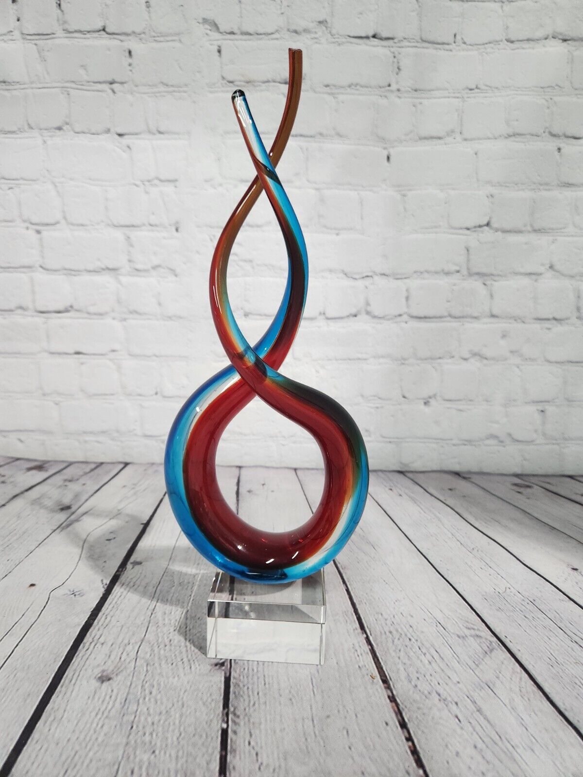 Red & Blue Helix Art Glass Award features a red & blue helix shaped glThis Red &amp; Blue Helix Art Glass Award features a red &amp; blue helix shaped piece of glass mounted on a clear glass base for personalization.This stunning VintaChas Vintage ShopRed & Blue Helix Art Glass Award features