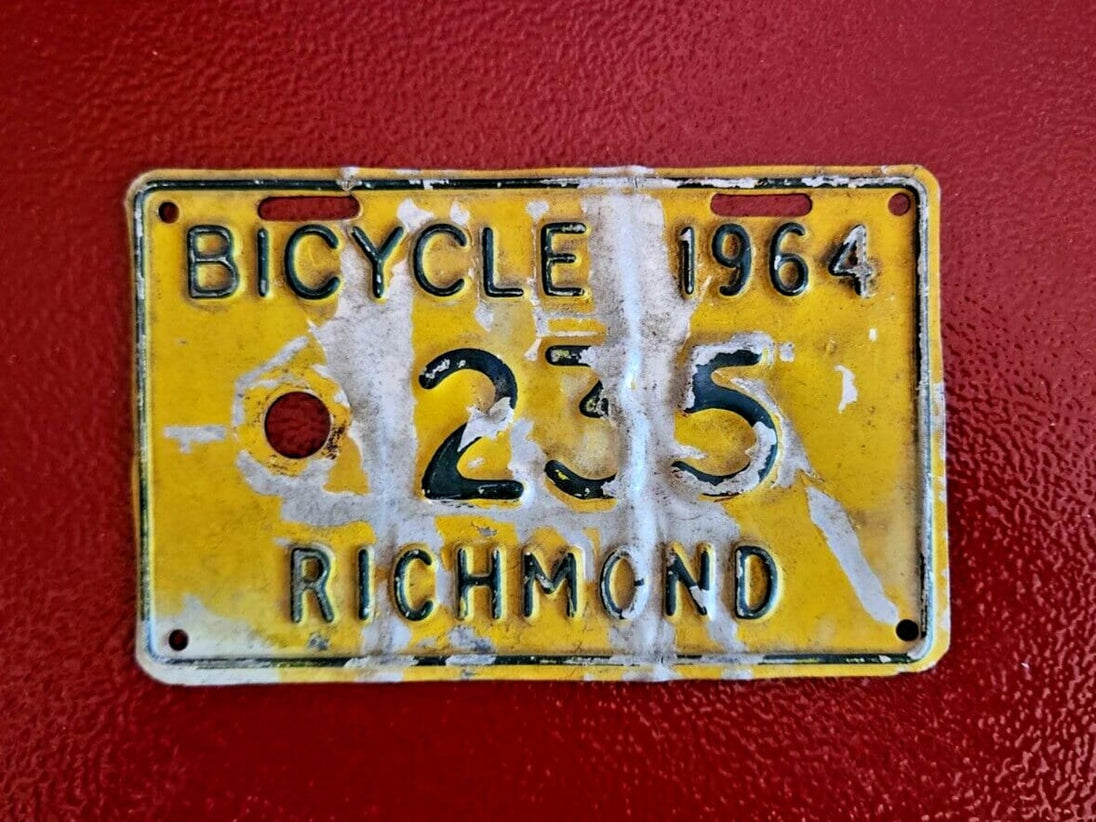 1964 quebec licence plate  vintage 1964 quebec  bicycle richmond  liceVintage 1964 Quebec bicycle licence plate featuring the city of Richmond. This very rare piece of bicycle history in Quebec is perfect for collectors and enthusiastsChas Vintage Shop1964 quebec licence plate vintage 1964 quebec bicycle richmond licence plate