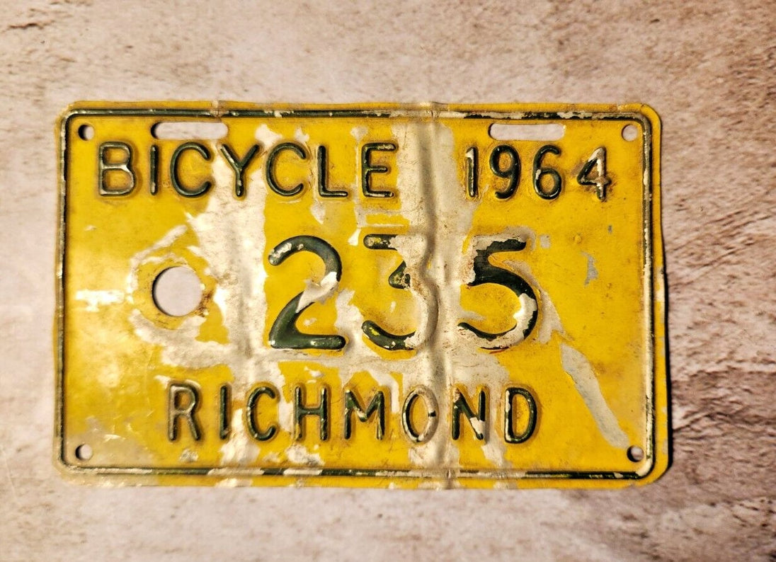 1964 quebec licence plate  vintage 1964 quebec  bicycle richmond  liceVintage 1964 Quebec bicycle licence plate featuring the city of Richmond. This very rare piece of bicycle history in Quebec is perfect for collectors and enthusiastsChas Vintage Shop1964 quebec licence plate vintage 1964 quebec bicycle richmond licence plate