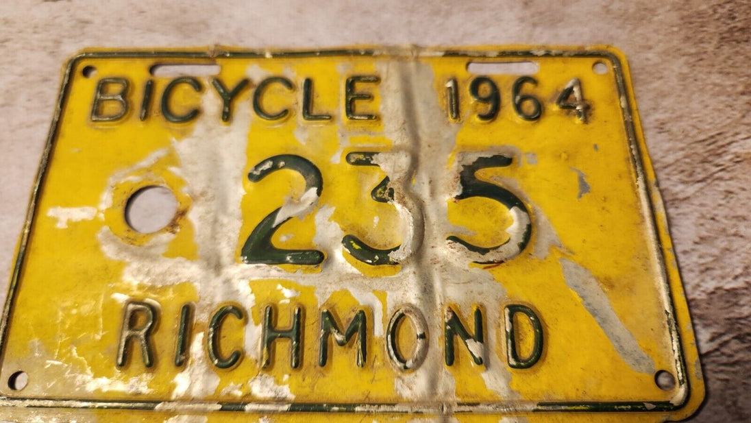 1964 quebec licence plate  vintage 1964 quebec  bicycle richmond  liceVintage 1964 Quebec bicycle licence plate featuring the city of Richmond. This very rare piece of bicycle history in Quebec is perfect for collectors and enthusiastsChas Vintage Shop1964 quebec licence plate vintage 1964 quebec bicycle richmond licence plate