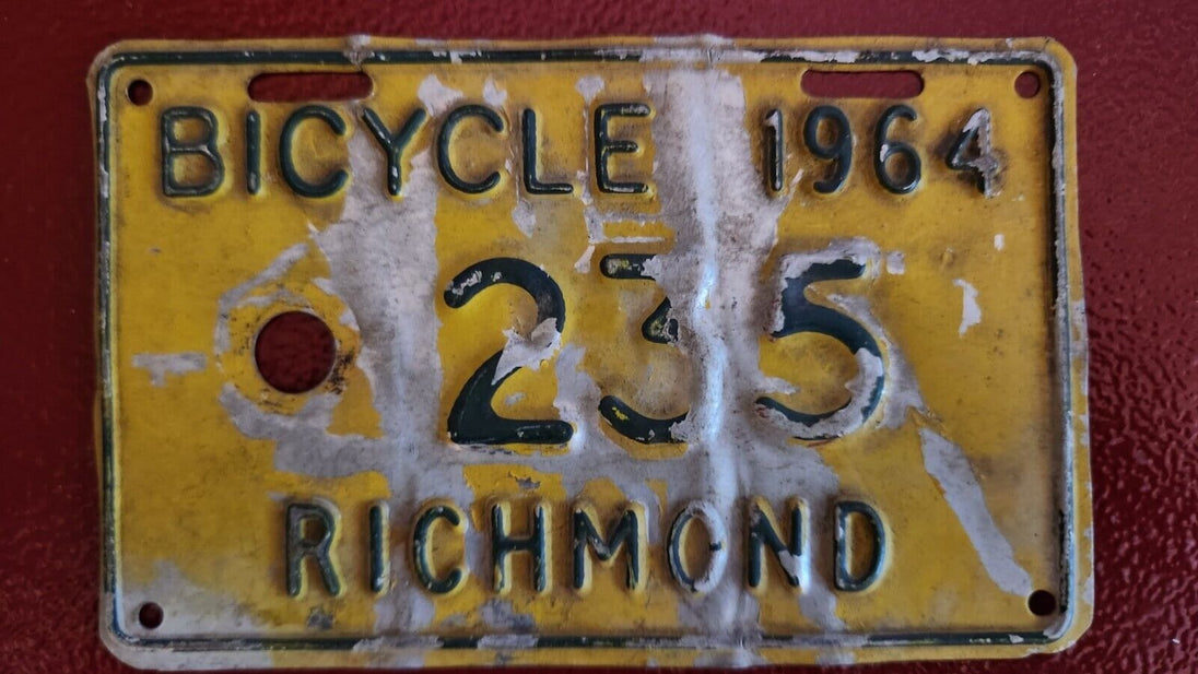 1964 quebec licence plate  vintage 1964 quebec  bicycle richmond  liceVintage 1964 Quebec bicycle licence plate featuring the city of Richmond. This very rare piece of bicycle history in Quebec is perfect for collectors and enthusiastsChas Vintage Shop1964 quebec licence plate vintage 1964 quebec bicycle richmond licence plate