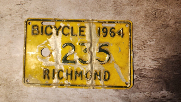 1964 quebec licence plate  vintage 1964 quebec  bicycle richmond  liceVintage 1964 Quebec bicycle licence plate featuring the city of Richmond. This very rare piece of bicycle history in Quebec is perfect for collectors and enthusiastsChas Vintage Shop1964 quebec licence plate vintage 1964 quebec bicycle richmond licence plate