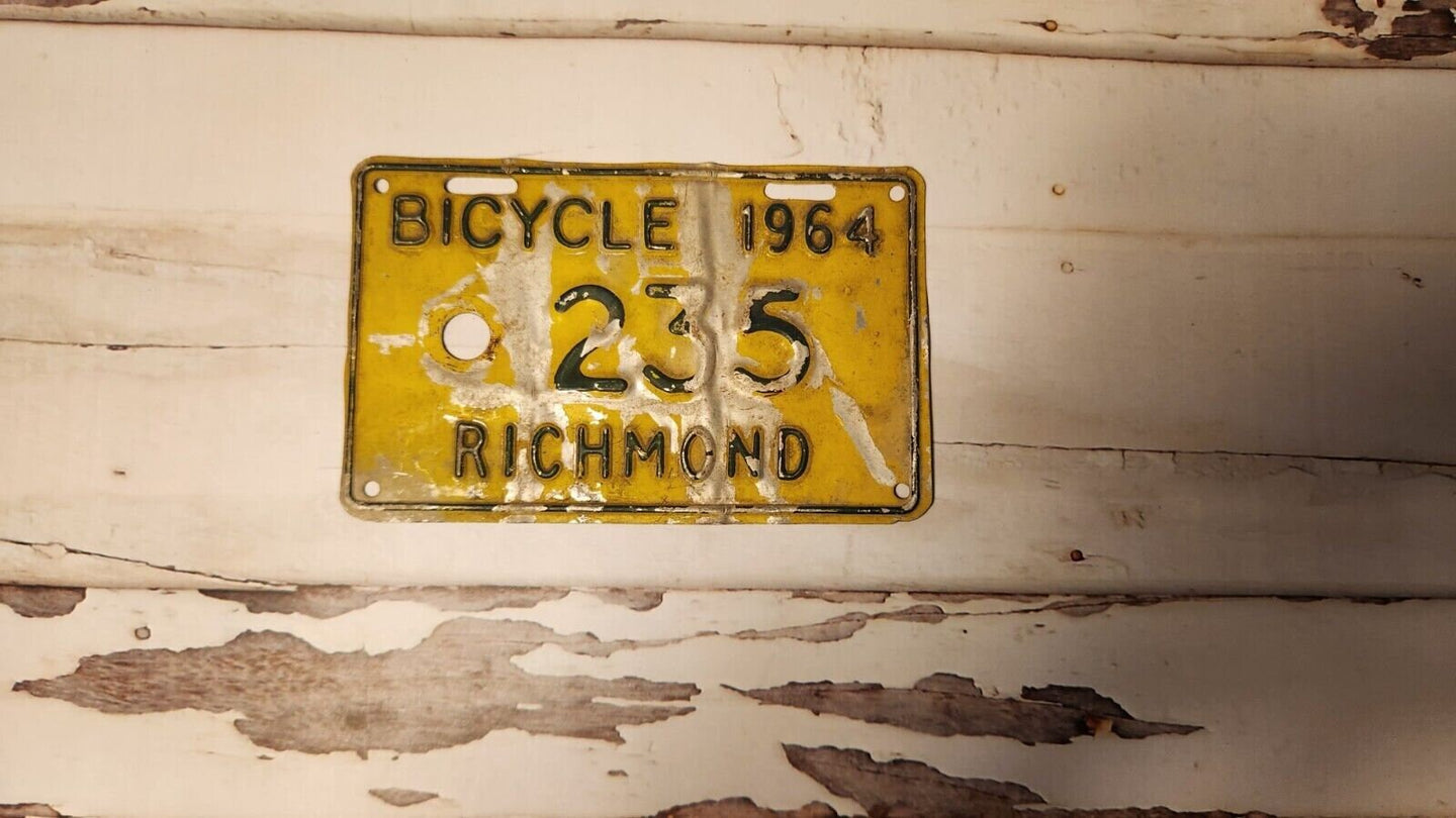 1964 quebec licence plate  vintage 1964 quebec  bicycle richmond  liceVintage 1964 Quebec bicycle licence plate featuring the city of Richmond. This very rare piece of bicycle history in Quebec is perfect for collectors and enthusiastsChas Vintage Shop1964 quebec licence plate vintage 1964 quebec bicycle richmond licence plate