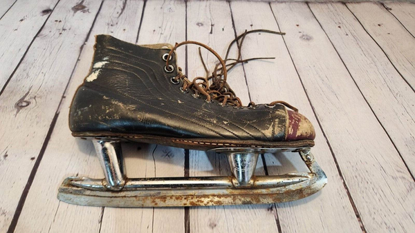 Antique  black ccm hockey skates size 11 leather 1930s  two tone vtg  Rare Vintage CCM Hockey Skates Size 11 two tone Leather from the 1930s  These classic skates are a piece of hockey history. Made by CCM in Canada, the brown leather Chas Vintage ShopAntique black ccm hockey skates size 11 leather 1930s