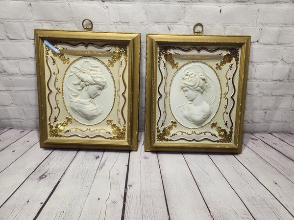 Vintage east and west wind lady pair of cameo portraits made by truartVintage East and West Wind Lady Cameo 3D Portraits. Dimensions are 14 x 12 inches. Sold as a PAIR These beautiful cameo portraits are a rare find. They are garanteedChas Vintage Shopwest wind lady pair