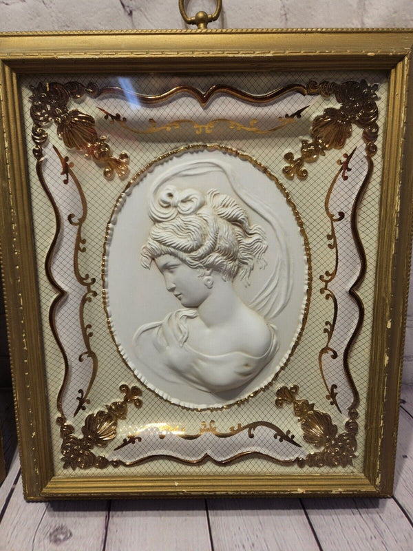 Vintage east and west wind lady pair of cameo portraits made by truartVintage East and West Wind Lady Cameo 3D Portraits. Dimensions are 14 x 12 inches. Sold as a PAIR These beautiful cameo portraits are a rare find. They are garanteedChas Vintage Shopwest wind lady pair