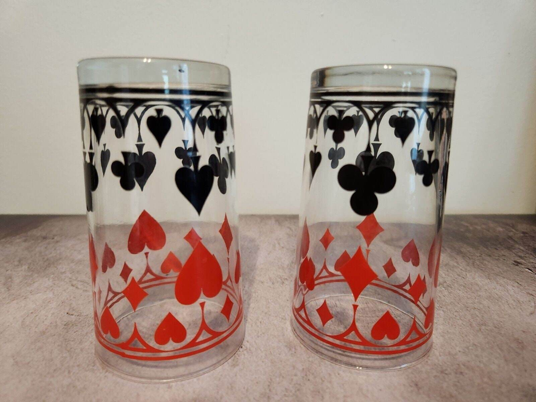 2 vintage schwartz mustard glass dominion glass  playing card poker drGet your poker night started with these vintage Schwartz's mustard glass highball glasses from Dominion Glass. Featuring a playful playing card design in multicolor,Chas Vintage Shop2 vintage schwartz mustard glass dominion glass playing card poker drink glass