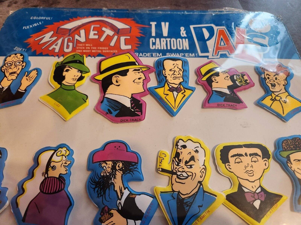Dick  tracy sealed vintage magnetic tv & cartoon pals puffy stickers aAdd some vintage flair to your collection with these sealed Dick Tracy Magnetic TV & Cartoon Pals puffy stickers and display. This Hong Kong-made set features thChas Vintage ShopDick tracy sealed vintage magnetic tv & cartoon pals puffy stickers