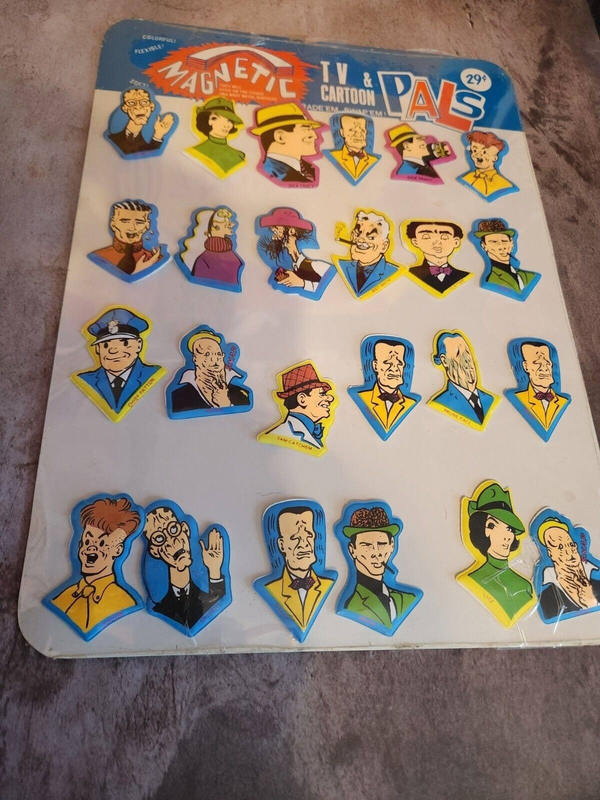 Dick  tracy sealed vintage magnetic tv & cartoon pals puffy stickers aAdd some vintage flair to your collection with these sealed Dick Tracy Magnetic TV & Cartoon Pals puffy stickers and display. This Hong Kong-made set features thChas Vintage ShopDick tracy sealed vintage magnetic tv & cartoon pals puffy stickers