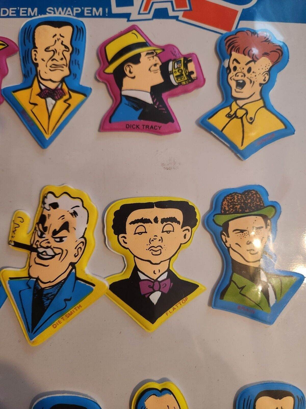 Dick  tracy sealed vintage magnetic tv & cartoon pals puffy stickers aAdd some vintage flair to your collection with these sealed Dick Tracy Magnetic TV & Cartoon Pals puffy stickers and display. This Hong Kong-made set features thChas Vintage ShopDick tracy sealed vintage magnetic tv & cartoon pals puffy stickers