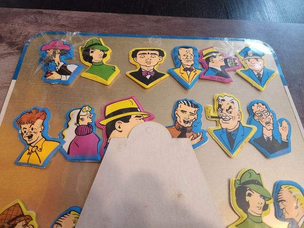 Dick  tracy sealed vintage magnetic tv & cartoon pals puffy stickers aAdd some vintage flair to your collection with these sealed Dick Tracy Magnetic TV & Cartoon Pals puffy stickers and display. This Hong Kong-made set features thChas Vintage ShopDick tracy sealed vintage magnetic tv & cartoon pals puffy stickers