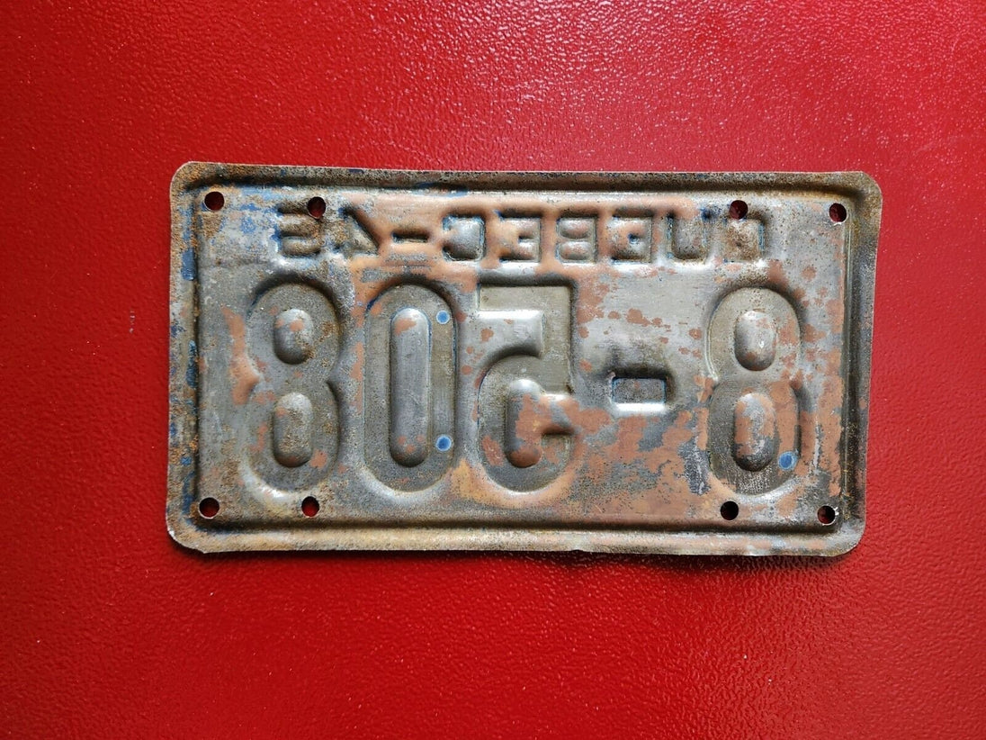 1945 quebec car licence plate  vintage quebec 1945 licence plate nice Vintage 1945 Quebec car licence plate with a beautiful patina. This smaller size plate has a desirable and less common low numberThis collectible item is a piece of Chas Vintage Shop1945 quebec car licence plate vintage quebec 1945 licence plate nice patina