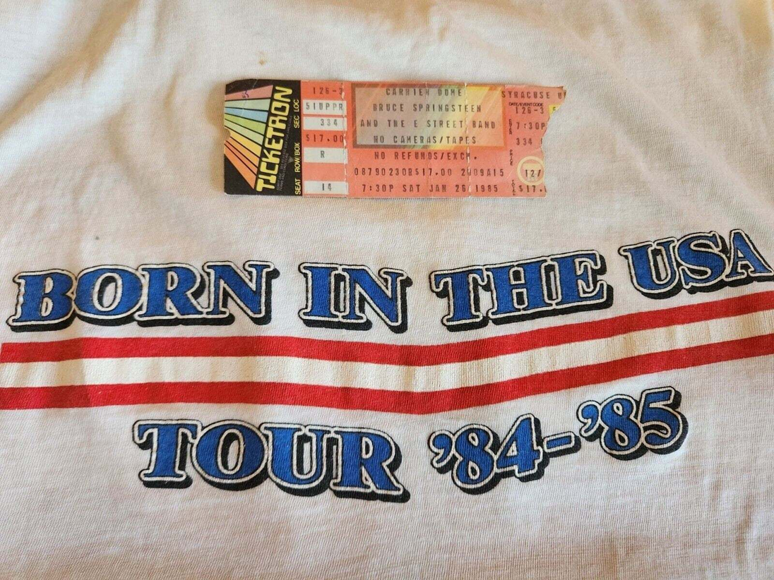 Bruce springsteen t shirt + show ticket from the  born in the usa 84-8BORN IN THE USA TOUR Memorabilia T-shirt AND concert ticket !Bruce Springsteen T shirt and ticket from the Born in he the USA 84-85 tour I bought this new at Bruce sChas Vintage Shopshirt + show ticket