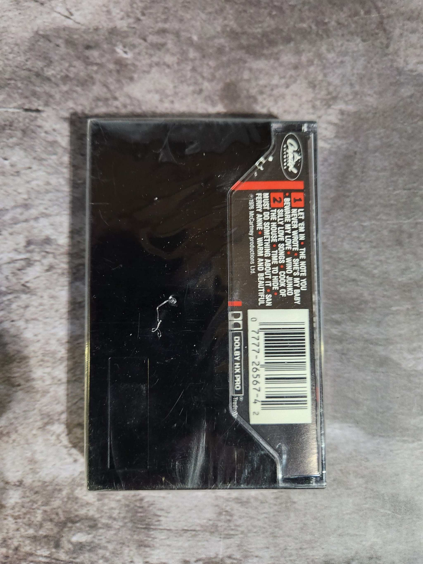 New and sealed paul mccartney wings at the speed of sound  cassette blPaul McCartney, Wings at the speed of sound NEW SEALED cassette !Black Label editionTrack list :Let 'Em In
The Note You Never Wrote
She's My Baby
Beware My Love
WinoChas Vintage Shopsealed paul mccartney wings