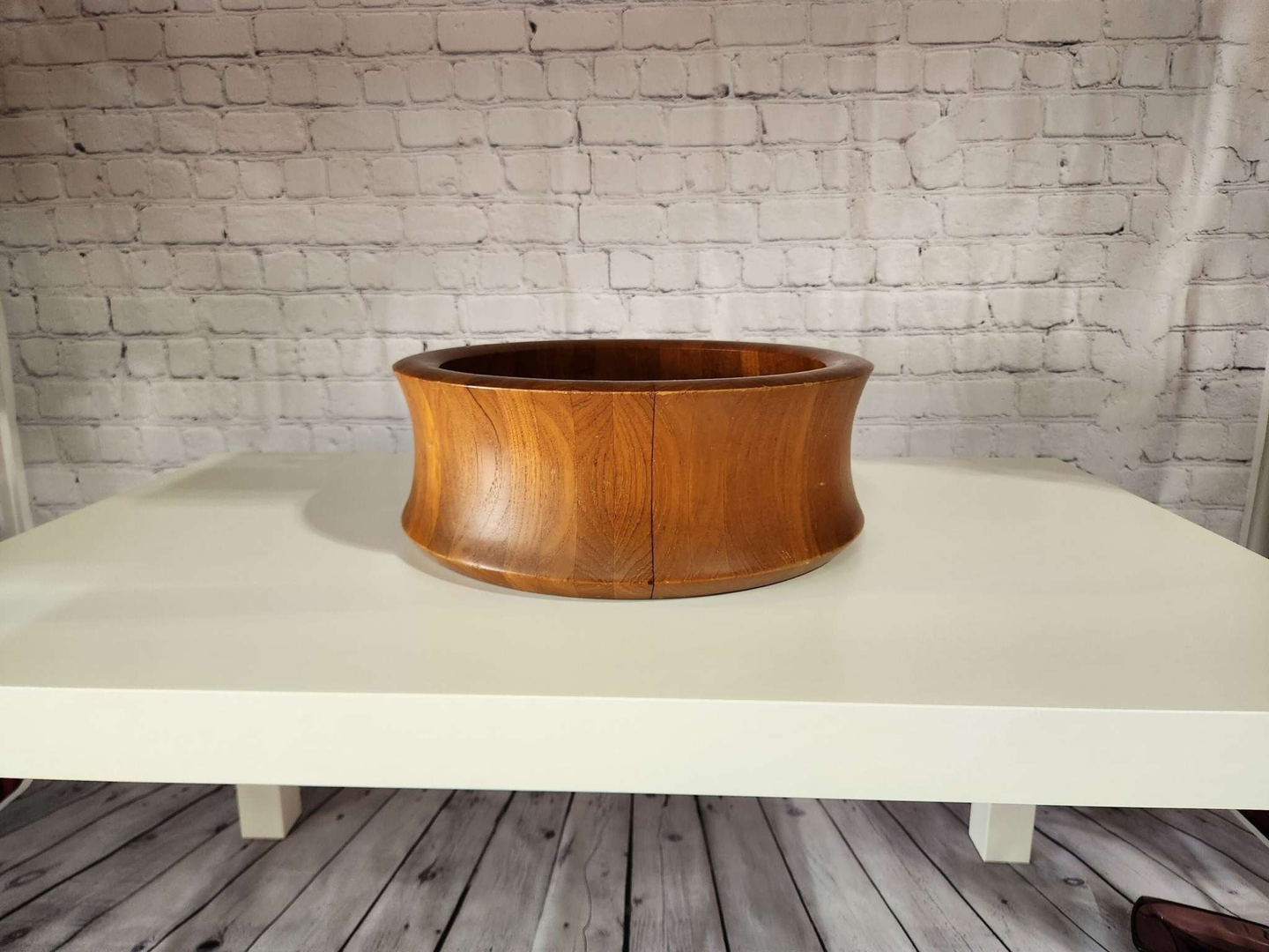 Beautiful danish mid century modern digsmed staved teak large salad orBeautiful Mid Century Modern Digsmed Staved Teak Danish large salad or fruitbowl.Overall in good conditon for it's age.13-3/4" diameter by 5" highage appropriate weaChas Vintage ShopBeautiful danish mid century modern digsmed staved teak large salad