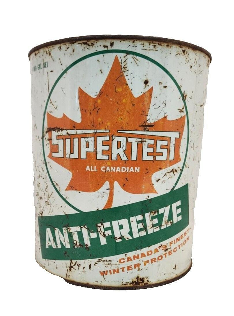 Vintage supertest anti freeze  1 gallon can   Vintage canadian SuperteThis vintage Supertest anti-freeze 1 gallon can is a must-have for any collector of gas and oil memorabilia. Made in Canada, this original and authentic can featuresChas Vintage ShopVintage supertest anti freeze 1 gallon