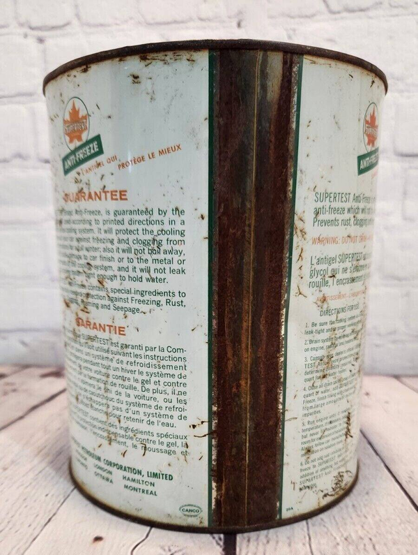 Vintage supertest anti freeze  1 gallon can   Vintage canadian SuperteThis vintage Supertest anti-freeze 1 gallon can is a must-have for any collector of gas and oil memorabilia. Made in Canada, this original and authentic can featuresChas Vintage ShopVintage supertest anti freeze 1 gallon