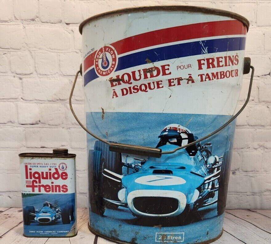 Great combo of Vintage zero flow collectables from the 1960's . A   5 Vintage Zero Flow 5 gallon can and 16 on can brake fluid from the 1960s.  Both can displays great  vintage racing car graphicsThis original Canadian classic featuresChas Vintage ShopGreat combo