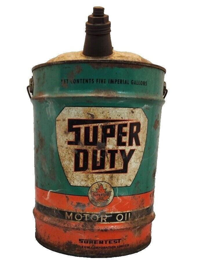 Vintage supertest motor oil  5 gallon can  vtg canadian supertest collThis vintage 5 gallon can of Supertest Motor Oil is a rare find for collectors of gas and oil memorabilia. English and french sided. English side is the better lookiChas Vintage ShopVintage supertest motor oil 5 gallon