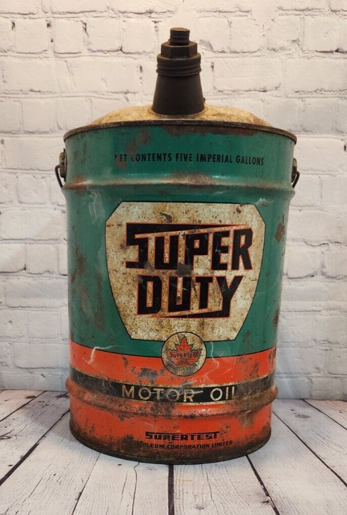 Vintage supertest motor oil  5 gallon can  vtg canadian supertest collThis vintage 5 gallon can of Supertest Motor Oil is a rare find for collectors of gas and oil memorabilia. English and french sided. English side is the better lookiChas Vintage ShopVintage supertest motor oil 5 gallon