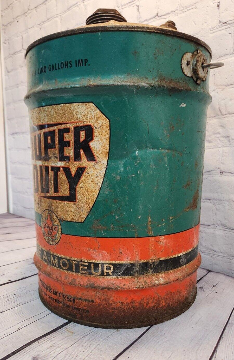 Vintage supertest motor oil  5 gallon can  vtg canadian supertest collThis vintage 5 gallon can of Supertest Motor Oil is a rare find for collectors of gas and oil memorabilia. English and french sided. English side is the better lookiChas Vintage ShopVintage supertest motor oil 5 gallon