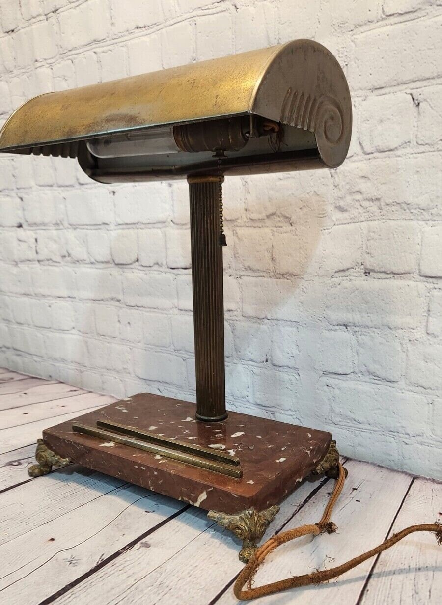 Very large art deco bronze metal lamp with marble base - art deco bankThis unusually large Art Deco bronze metal lamp with a marble base is the perfect addition to any vintage collector's home. Was made in the 20's most probably or earChas Vintage Shoplarge art deco bronze metal lamp