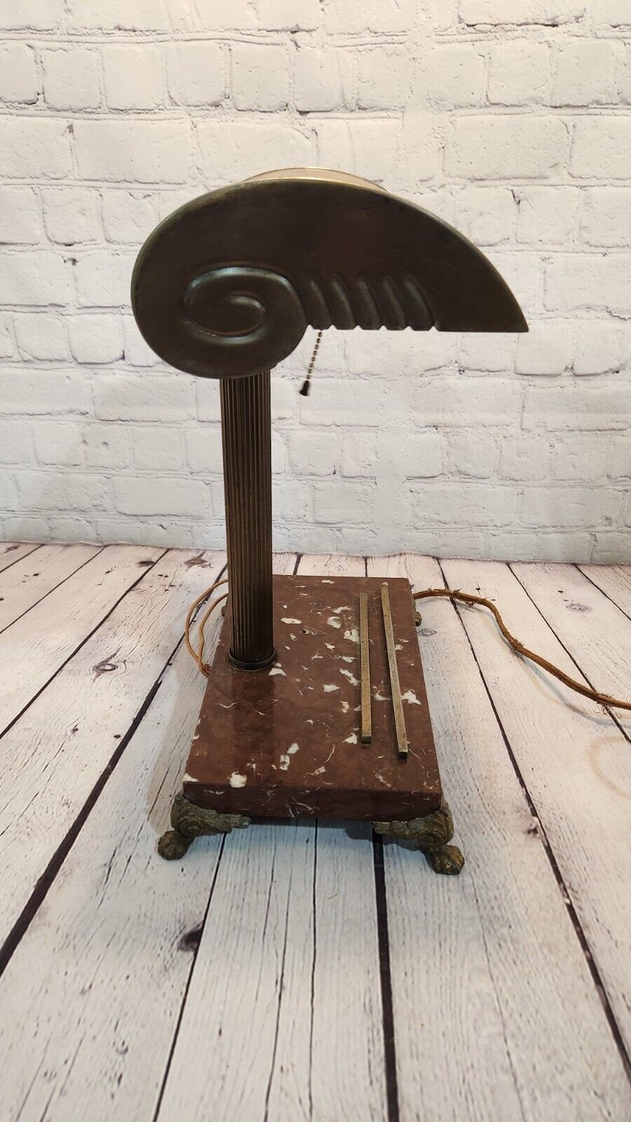 Very large art deco bronze metal lamp with marble base - art deco bankThis unusually large Art Deco bronze metal lamp with a marble base is the perfect addition to any vintage collector's home. Was made in the 20's most probably or earChas Vintage Shoplarge art deco bronze metal lamp