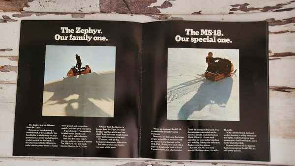 Rare 1971 Moto Ski  -We're tougher 7 ways'-   8,5 in X 9,25 in 16 pageGet your hands on this Moto SKI vintage snowmobile booklet from 1971 ! 
Features  the  ''We're tougher 7 ways'' campaign ad for 1971 and complete line up for 1971 wiChas Vintage ShopRare 1971 Moto Ski -